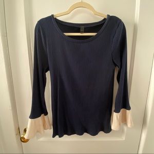 J. Crew Ribbed Long BellSleeve Top in Navy & Cream